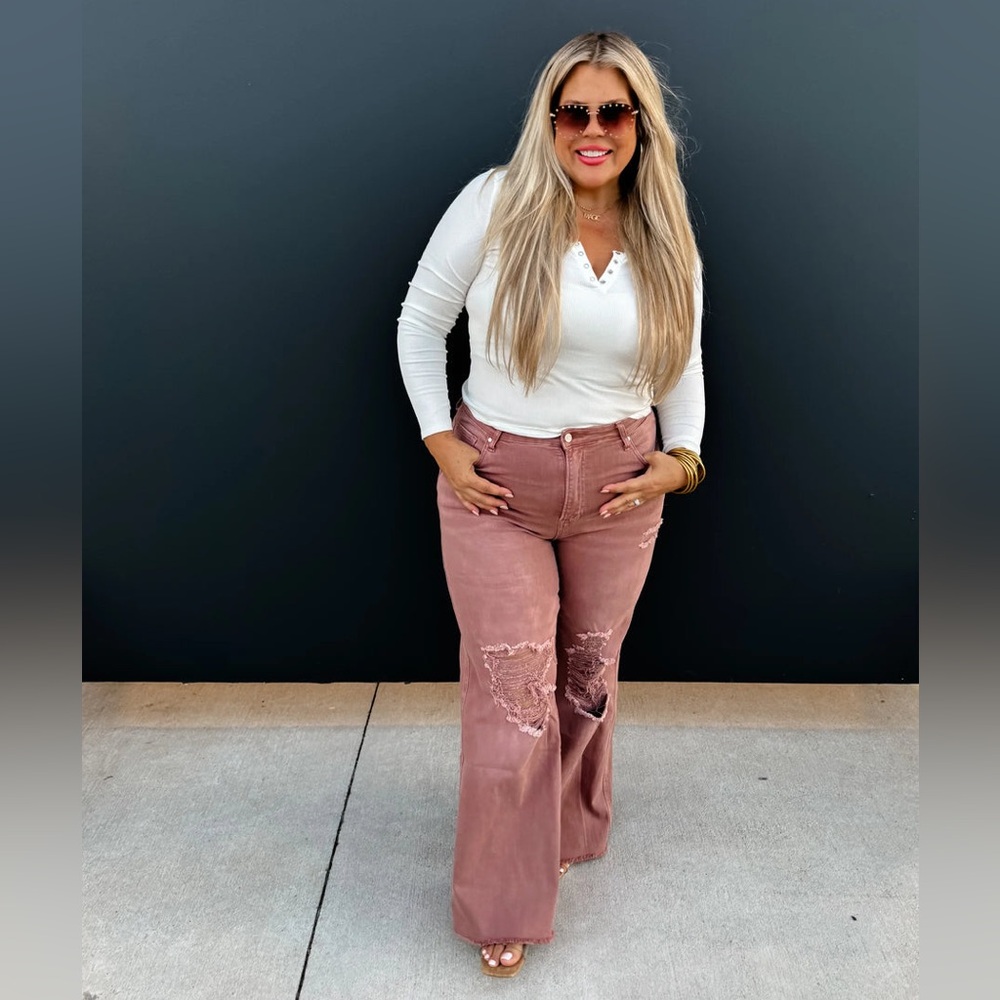 Blakey Brand Wide Leg Distressed Mauve Jeans
